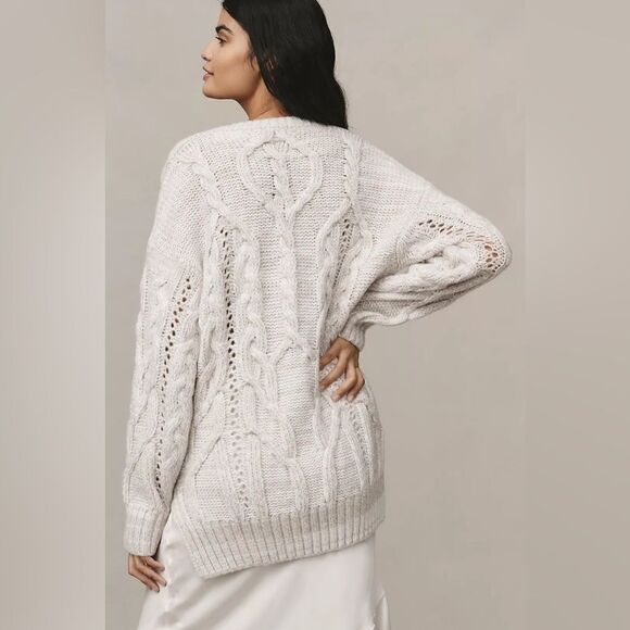 ANTHROPOLOGIE V-Neck Drama Rainbow Metallic Cable Tunic Sweater NWT - Picture 4 of 15